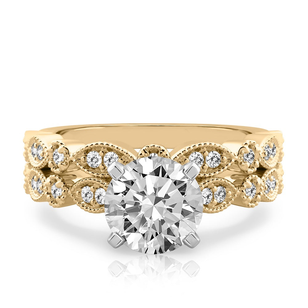 Stunning 0.50-1.50 CT Round Moissanite Engagement Ring with Two Tone & Milgrain Pave Design 2