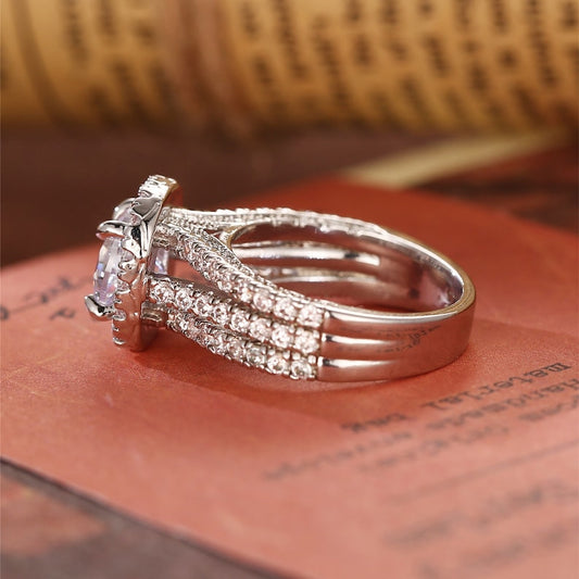 Stunning 3.0 CT Round Moissanite Engagement Ring with Triple Shank Pave Design 2