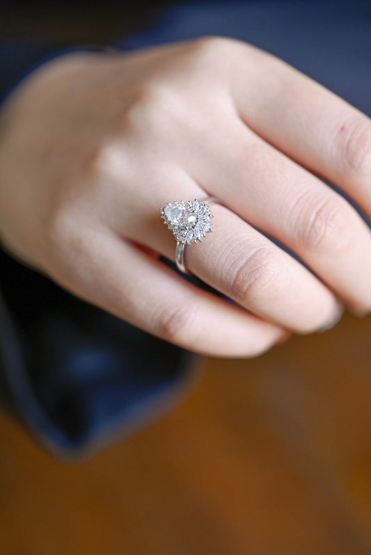 Stunning 1.0 - 2.0 CT Pear Moissanite Engagement Ring with Cluster Design 2