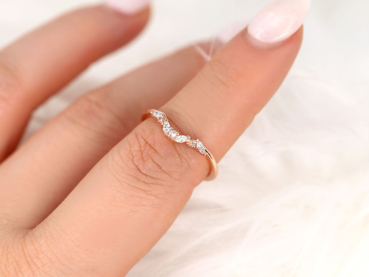 Stunning 0.15 TCW Marquise & Round Stones Curved Wedding Bands 7
