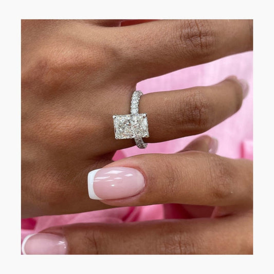 Classic 2.10 CT Radiant Moissanite Engagement Ring with Three Side Pave Design 1
