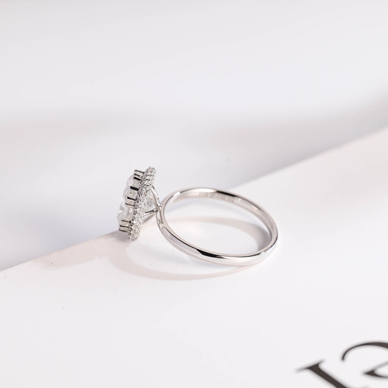 Stunning 1.0 - 2.0 CT Elongated Cushion Moissanite Engagement Ring With Halo Design 9