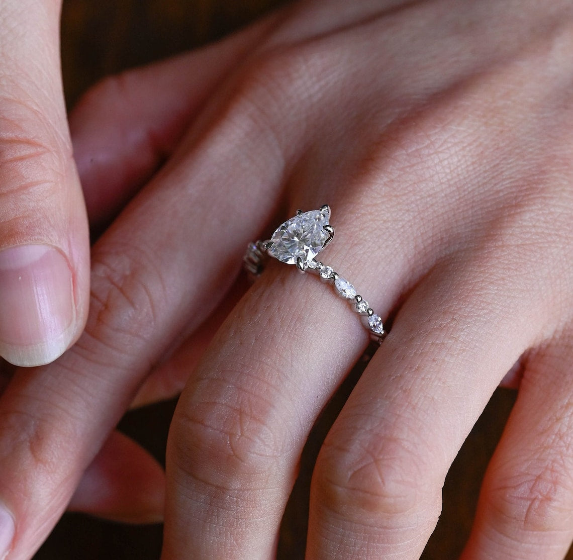 Stunning 4.0 CT Pear Moissanite Engagement Ring with Pave Design 10