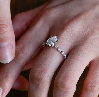 Stunning 4.0 CT Pear Moissanite Engagement Ring with Pave Design 10