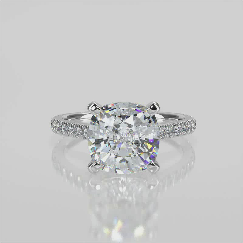 Stunning 2.40 CT Cushion Moissanite Engagement Ring with Hidden Halo & Pave Design 4