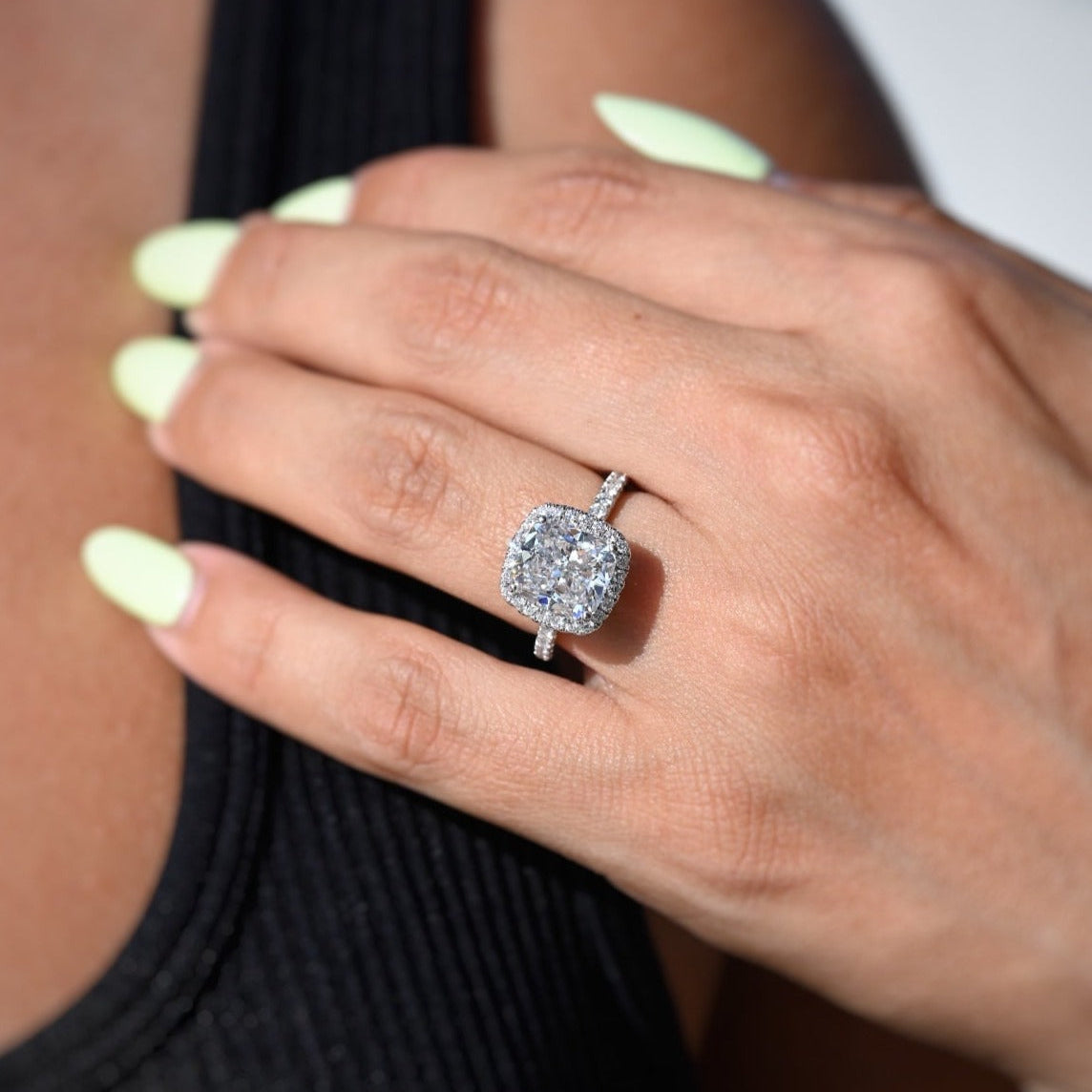 Stunning 3.46 CT Cushion Moissanite Engagement Ring with Halo & Pave Design 2