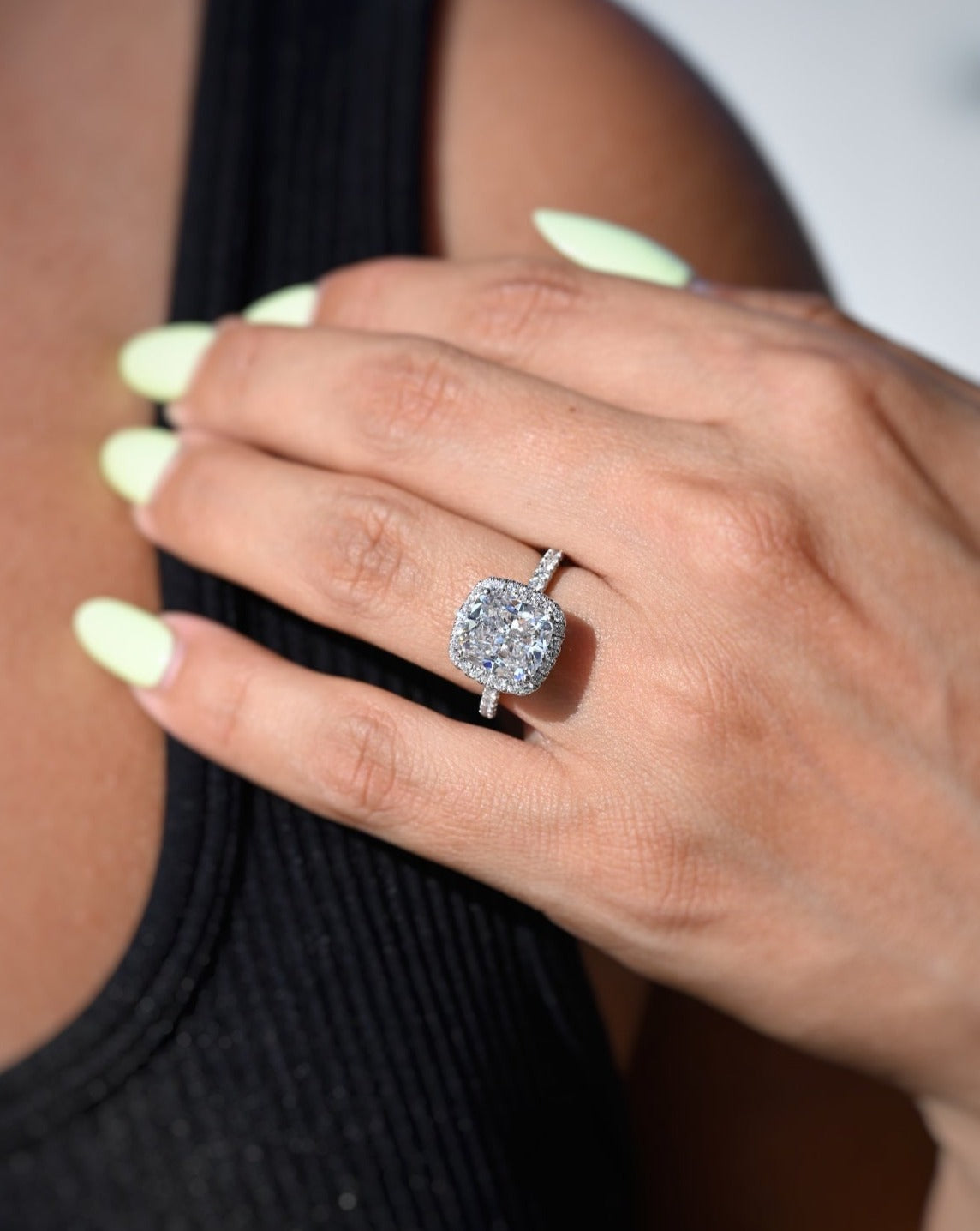 Stunning 3.46 CT Cushion Moissanite Engagement Ring with Halo & Pave Design 2