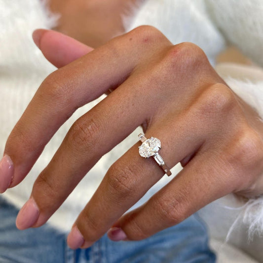 Stunning 1.0 CT Oval Moissanite Engagement Ring in Three stones Design 1