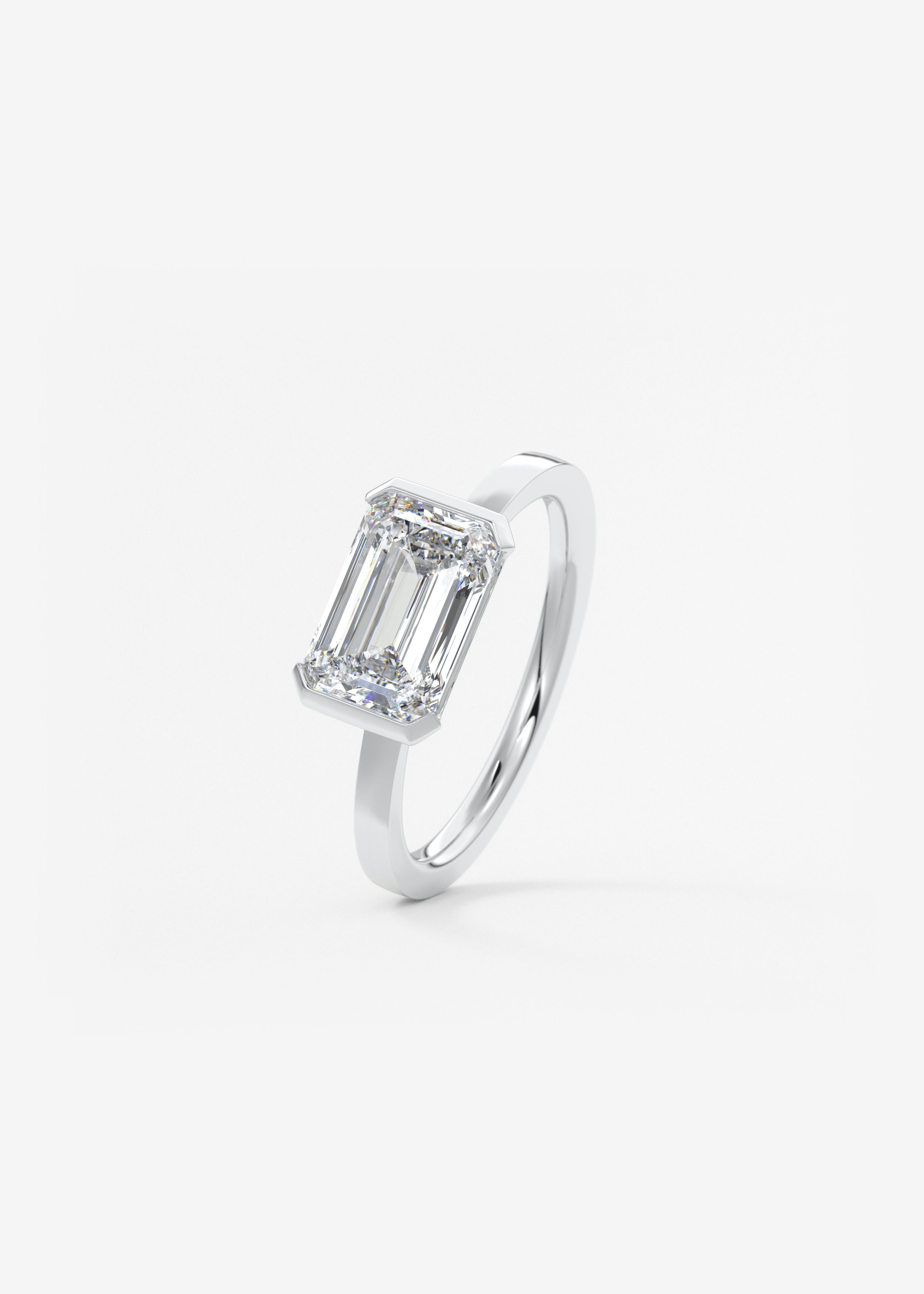 Emerald East West Half Bezel Lab Grown Diamond Engagement Ring