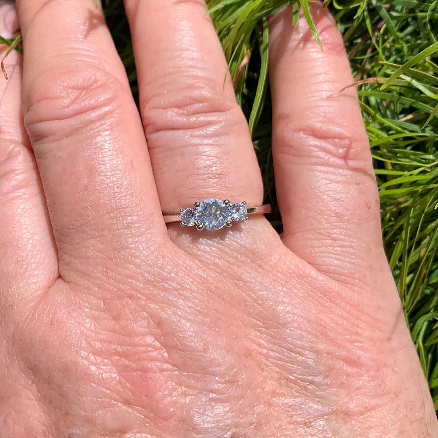 Round Cut  Three Stone Style Cubic Zirconia in 925 Sterling Silver Ring 7