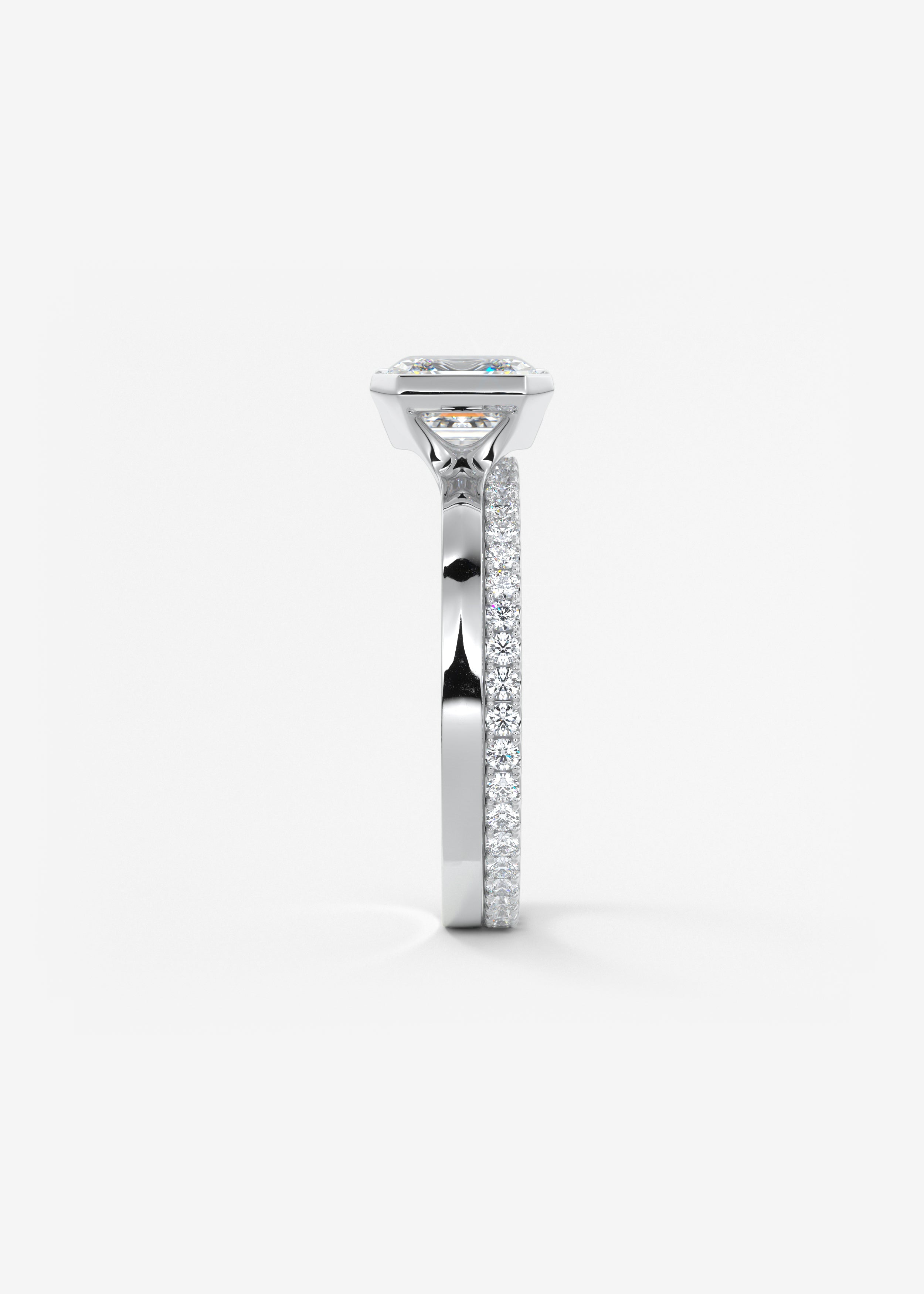 Asscher East West Half Bezel Lab Grown Diamond Engagement Ring