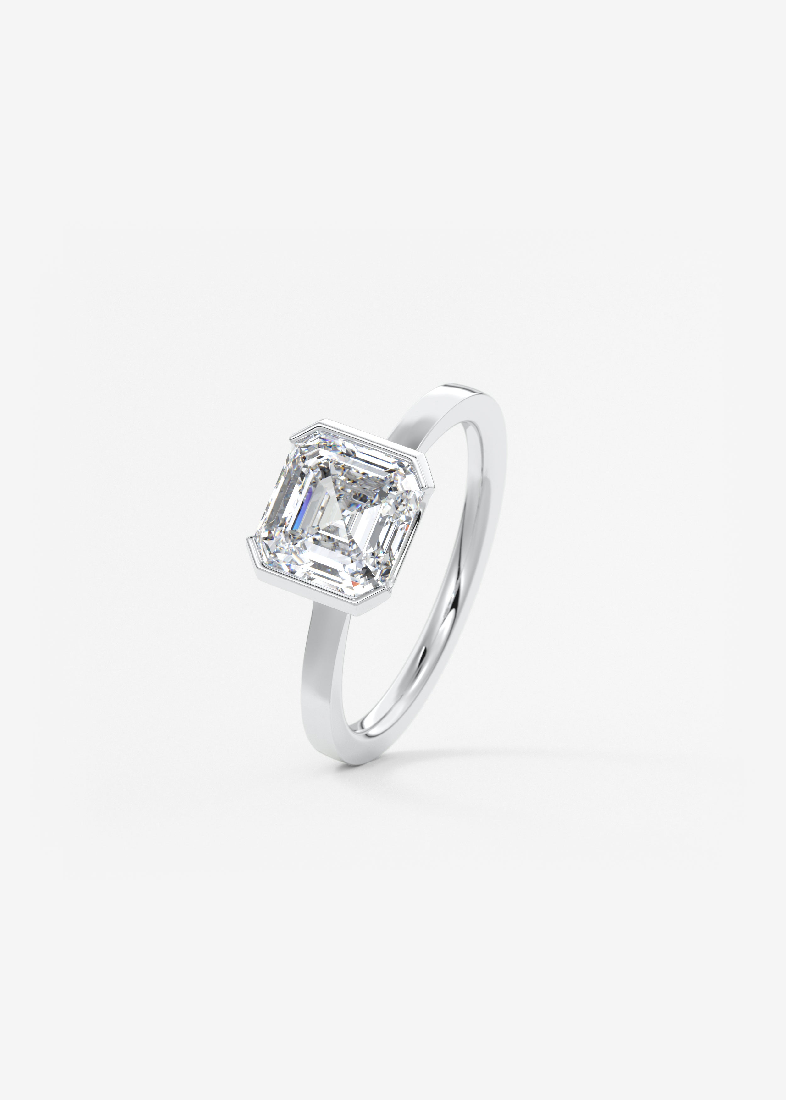Asscher East West Half Bezel Lab Grown Diamond Engagement Ring