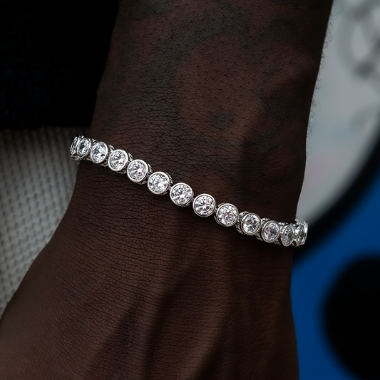 20 CT Round Moissanite Diamond Bezel Silver Bracelet For Him 1