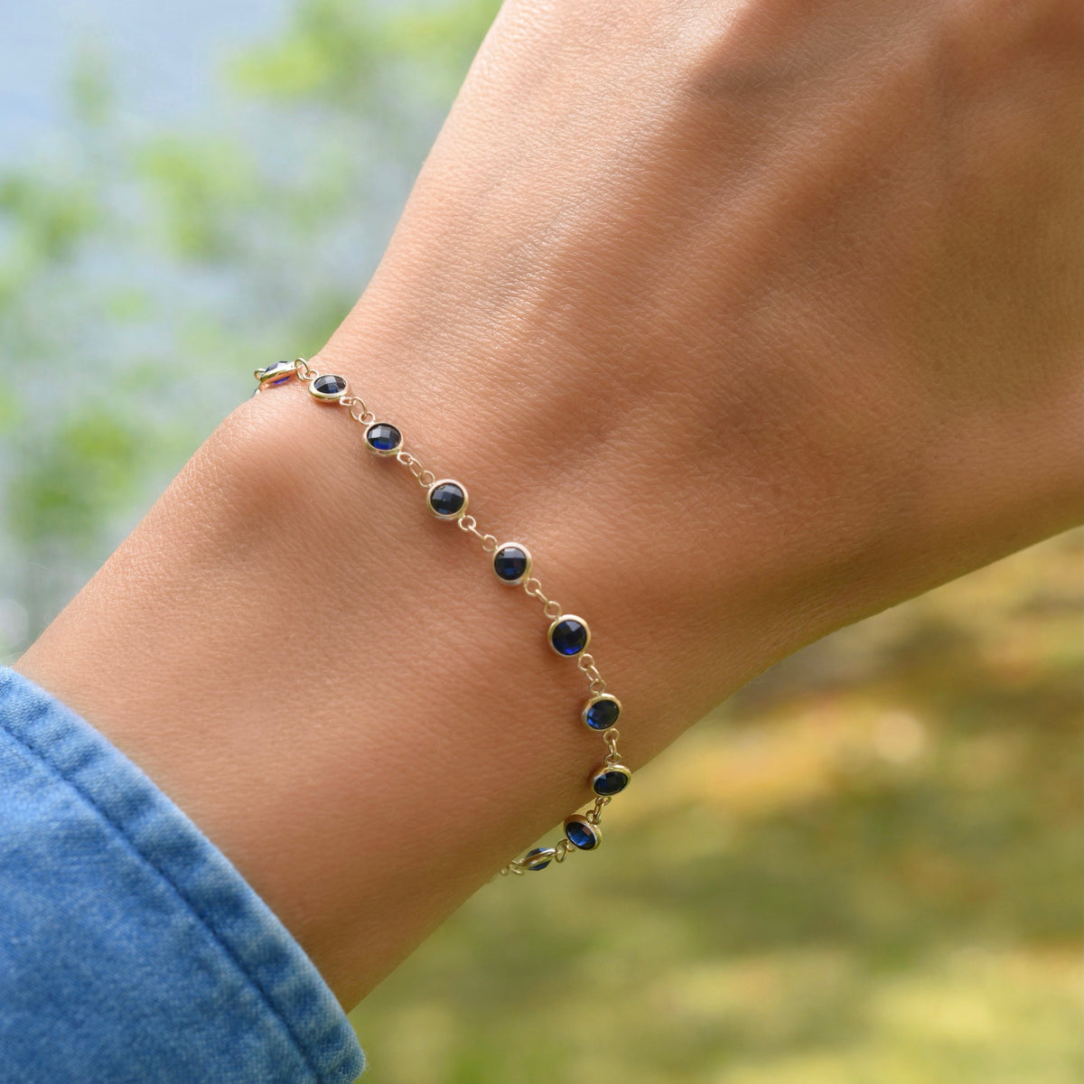 4.5 TCW Round  Sapphire Lab Made Diamond- September Birthstone Dainty Bracelet 6