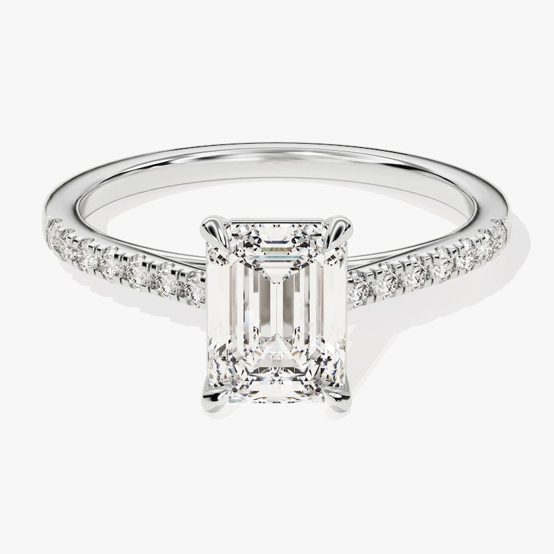 Stunning 1.0-2.0 CT Emerald Moissanite Engagement Ring with Pave Design 4