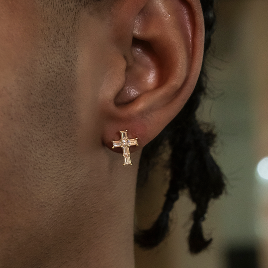 2.5 CT Baguette Moissanite Cross Silver Earrings for Him 2