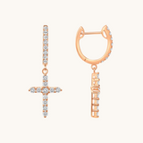 1.0 TCW Round Cut Moissanite Cross Drop Earrings in Gold 2