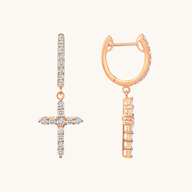 1.0 TCW Round Cut Moissanite Cross Drop Earrings in Gold 2