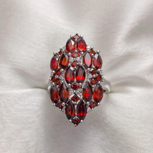 3.0 TCW Marquise and Round Cut Red Garnets Ring 1