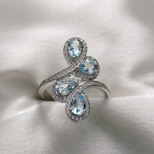 2.0 TCW Pear & Round Cut Aquamarine Ring 1