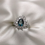 1.0 CT Pear Cut Flower Style London Blue Topaz Ring 1
