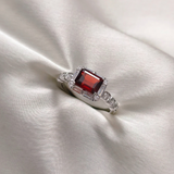 2.0 CT Emerald Cut Pave Style Red Garnet Ring 1