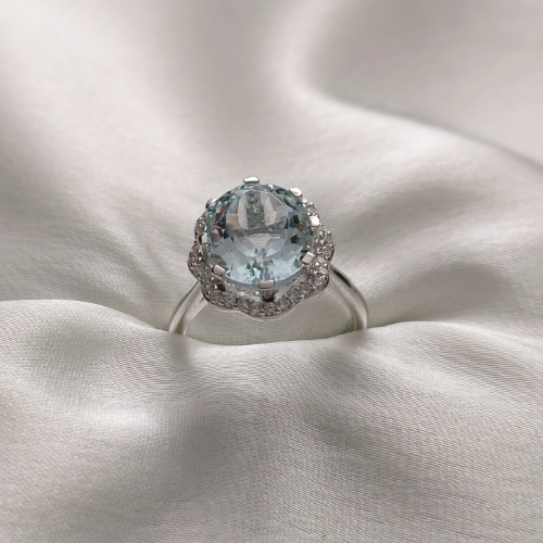 3.0 CT Oval Cut Halo Style Aquamarine Ring 1