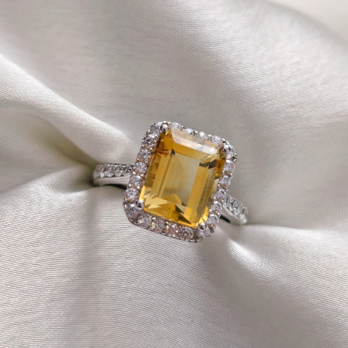 3 CT Emerald Cut Pave Style Citrine Ring 1