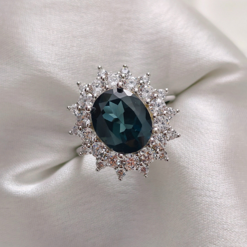 3.0 CT Oval Cut Cluster Style Blue Topaz Ring 1