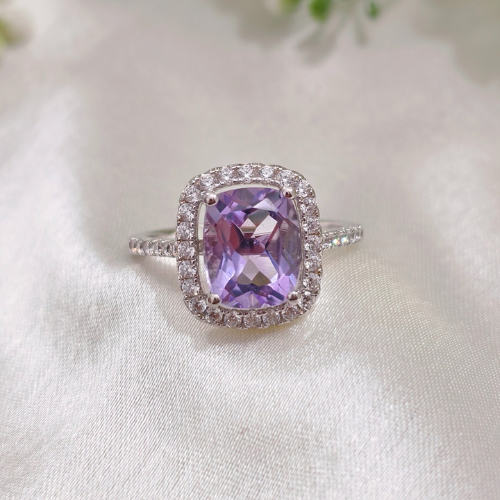 2.0 CT Cushion Cut Halo & Pave Style Pale Amethyst Ring 1