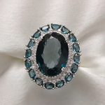 4.0 CT Oval Cut Halo Cluster Style London Blue Topaz Ring 1