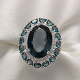 4.0 CT Oval Cut Halo Cluster Style London Blue Topaz Ring 1