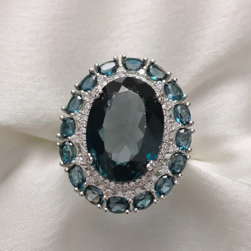4.0 CT Oval Cut Halo Cluster Style London Blue Topaz Ring 1