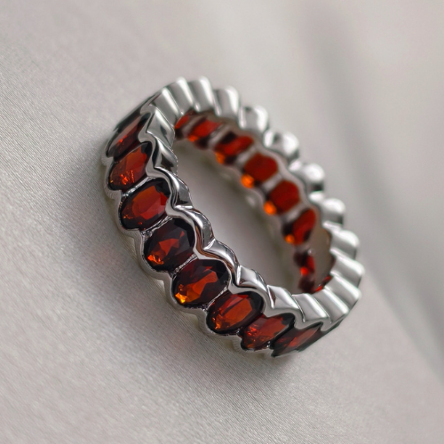 3 TCW Oval Red Garnets Full Eternity Wedding Band 2