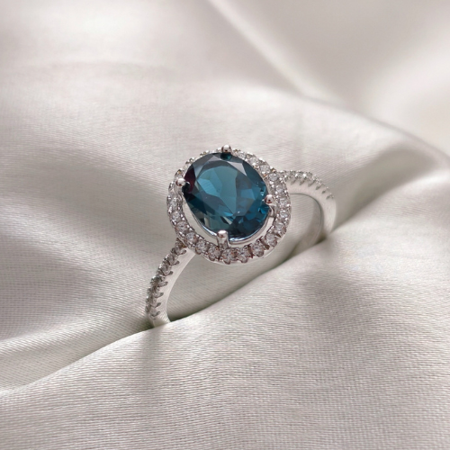 2 CT Oval Cut Halo & Pave Style Blue Topaz Ring 2