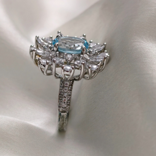 2.0 CT Oval Cut Floral Style  Aquamarine Ring 2