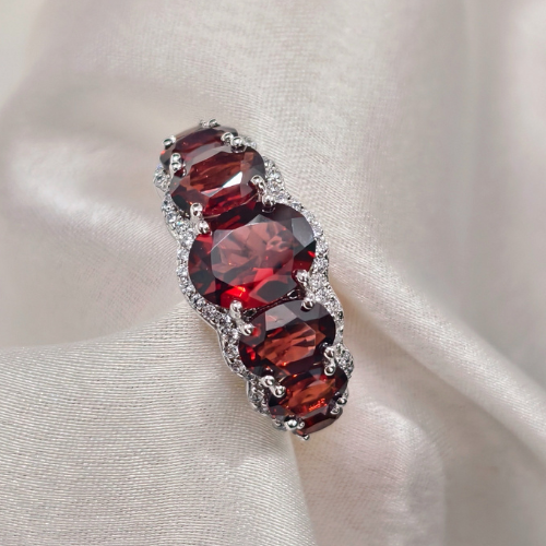 5.0 TCW Oval Cut Pave Style Red Garnets Engagement Rings 2