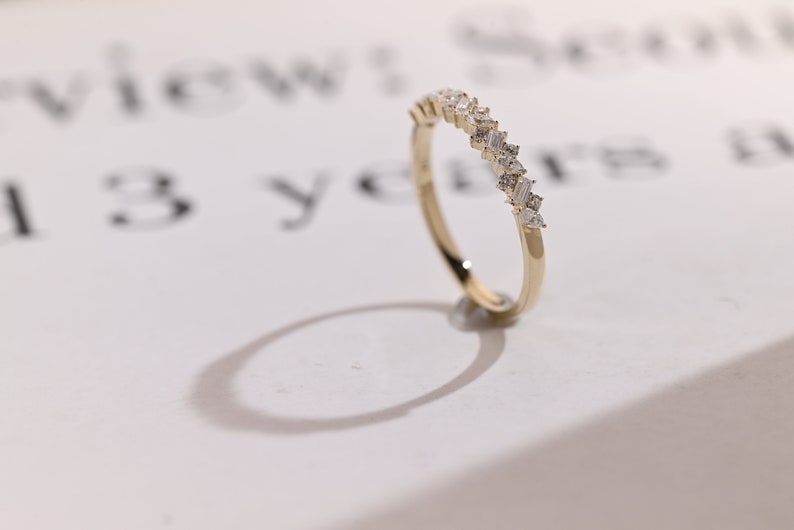 Stunning 0.3 TCW Round, Marquise & Emerald Moissanite Stones Half Eternity Wedding Band 8