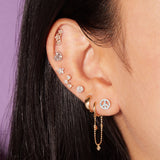 0.88 TCW Round & Baguette Cut Moissanite Peace Out Stud Earrings in Gold 5
