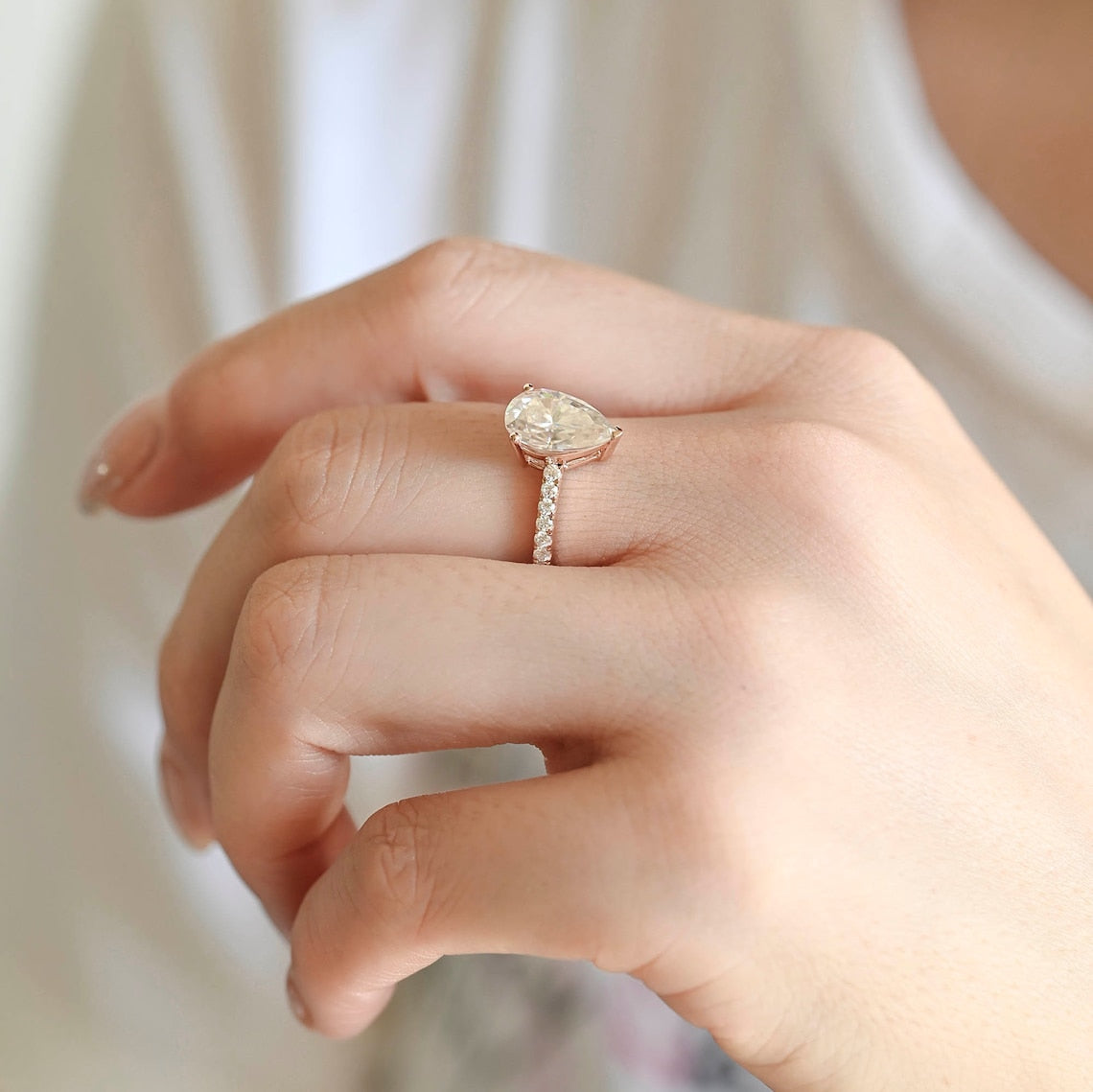 Stunning 3.0 CT Pear Moissanite Engagement Ring with Pave Design 10