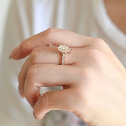 Stunning 3.0 CT Pear Moissanite Engagement Ring with Pave Design 10