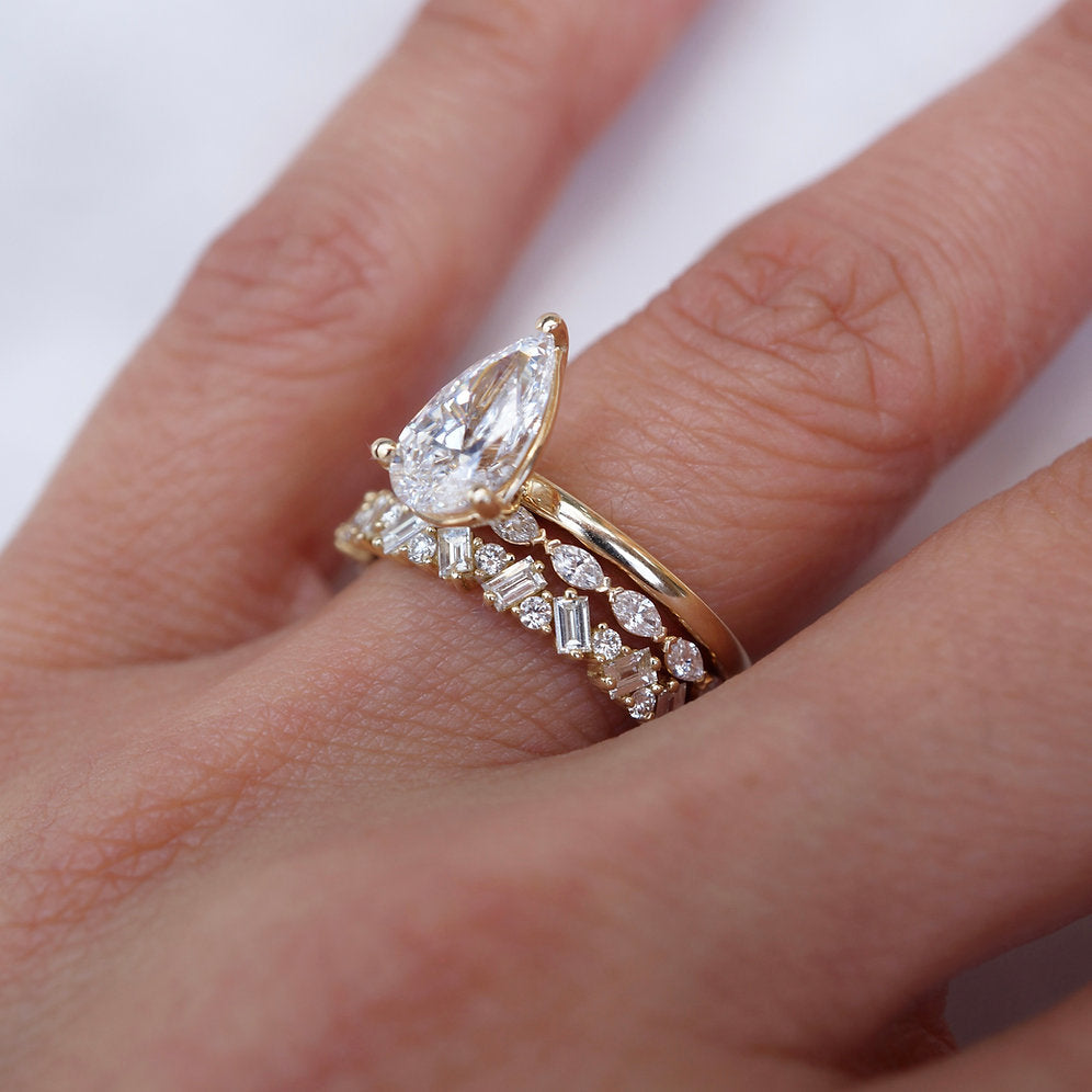 Classic 0.40 CT Round & Baguette Moissanite Stones Cluster Wedding Bands 4
