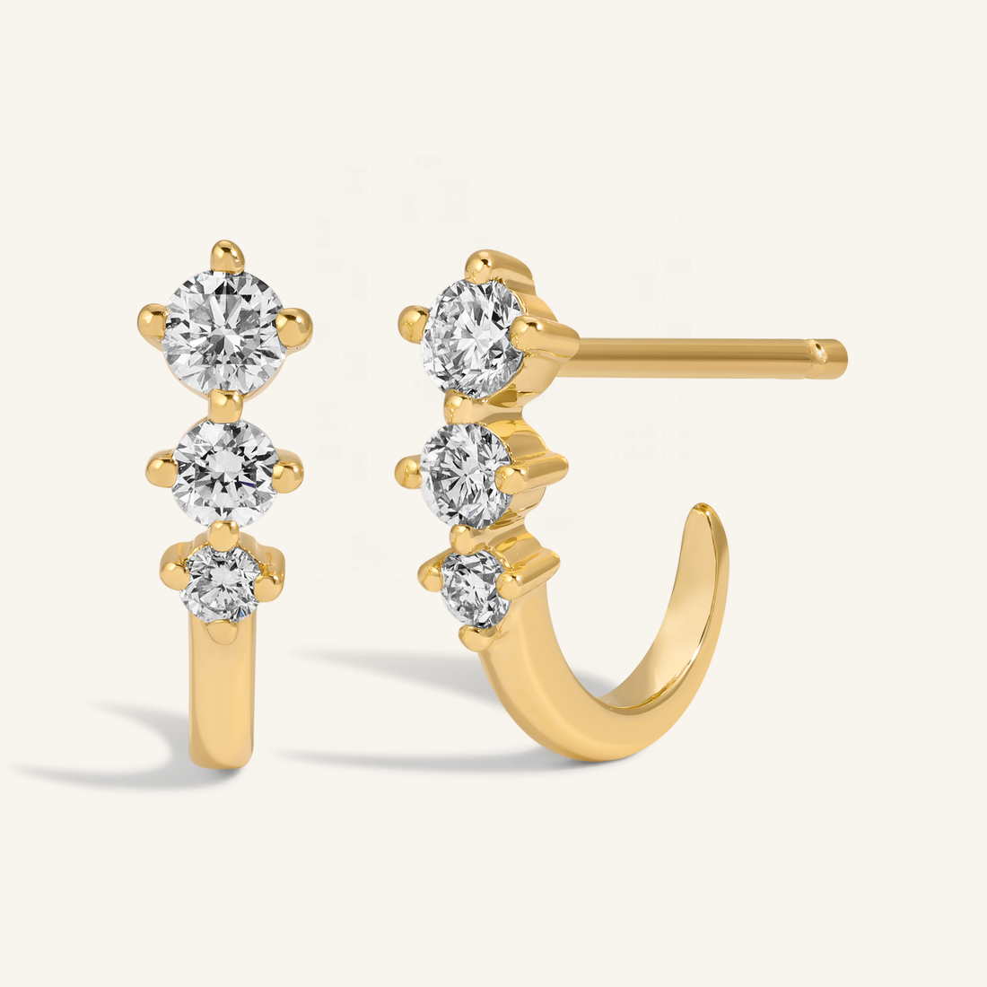 0.20 TCW Round Cut Moissanite Half Hoops  Earrings in Gold 1