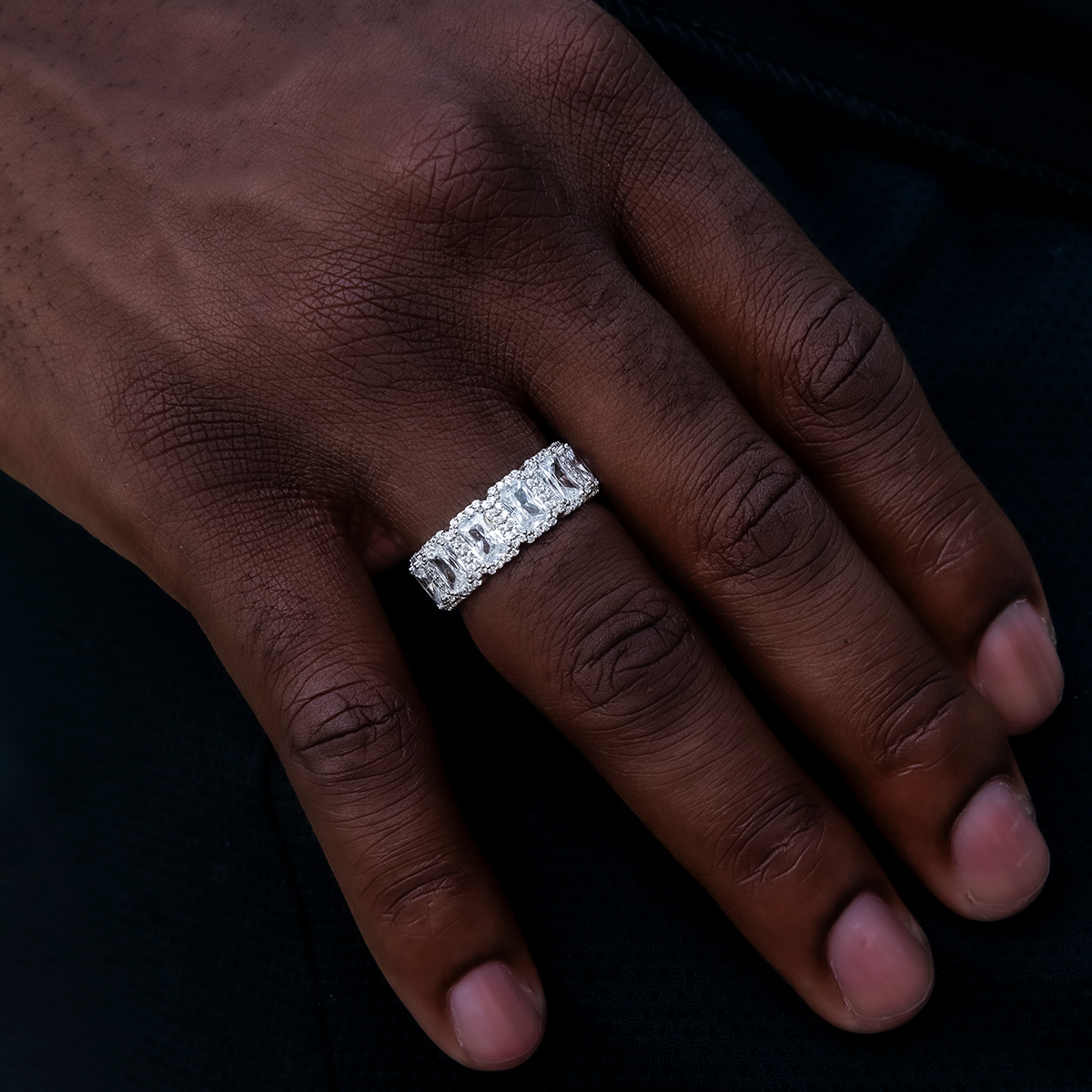6 CT Radiant and Round Baguette Halo Style Silver Men's Wedding Band 4