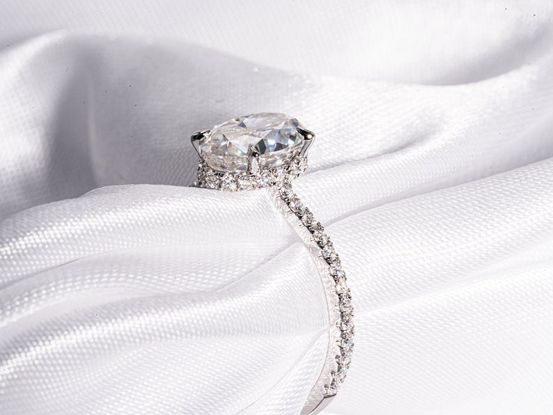 Classic 2.0 CT Oval Cut Moissanite Engagement Ring with Hidden Halo & Pave Design 4