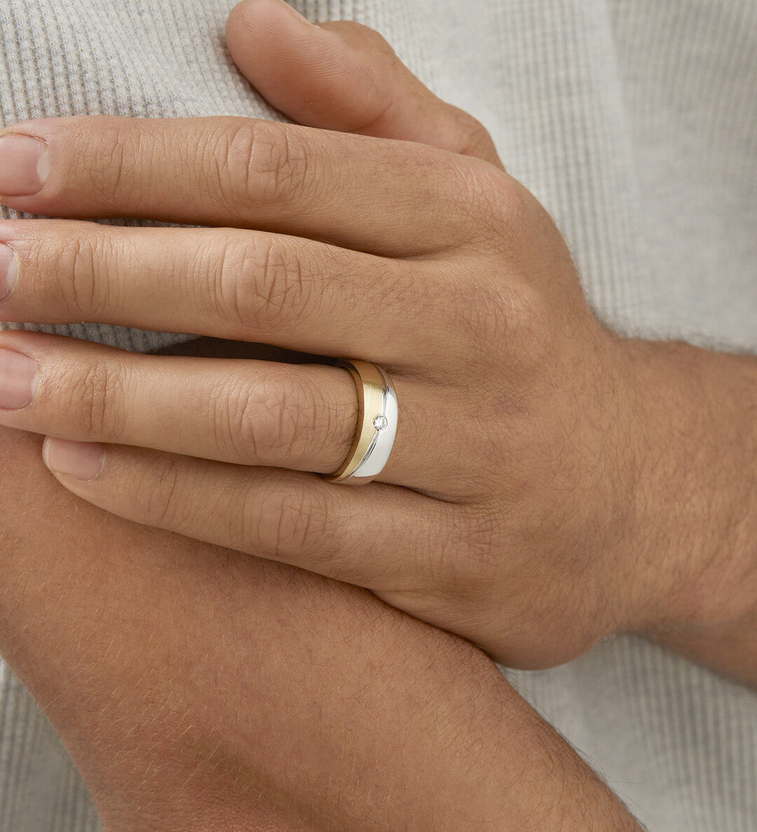 0.08 CT Round Moissanite Double Gold Men's Wedding Band in Solid Gold 1