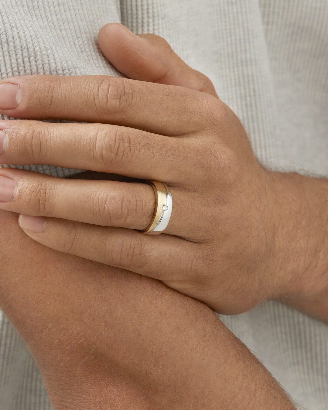 0.08 CT Round Moissanite Double Gold Men's Wedding Band in Solid Gold 1