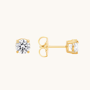 Classic 1.0 TCW Round Cut Moissanite Stud Earrings in Gold