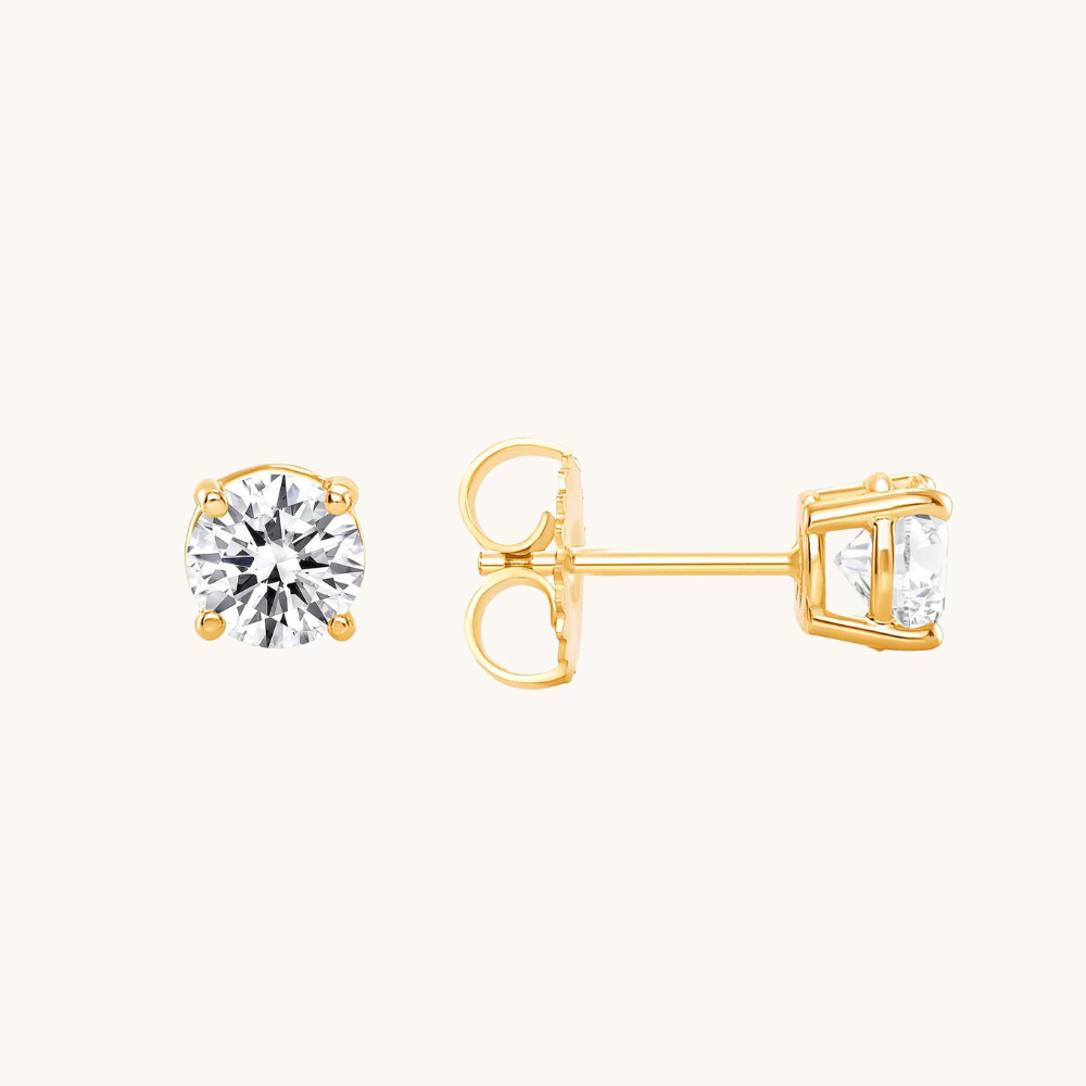 Classic 1.0 TCW Round Shape Moissanite Stud Earrings in Gold 1