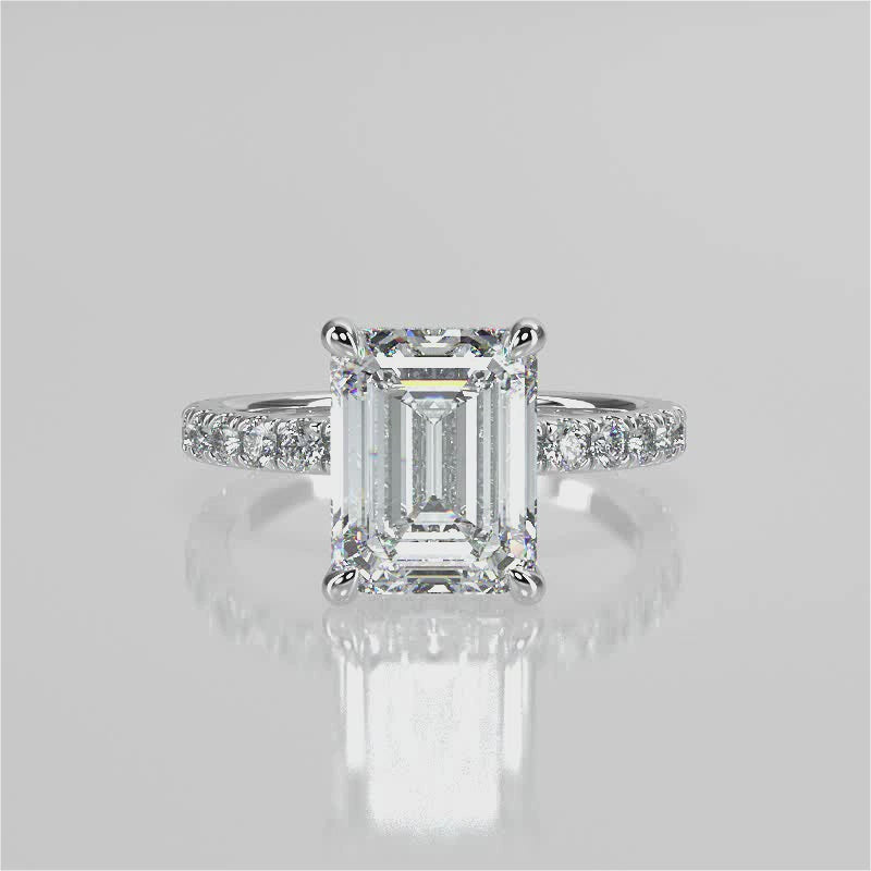 Stunning 2.53 CT Emerald Moissanite Engagement Ring with Hidden Halo & Pave Design 4
